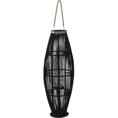 Hanging Candle Lantern Holder Bamboo Black 95 cm vidaXL