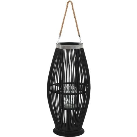 Hanging Candle Lantern Holder Bamboo Black 60 cm vidaXL