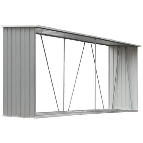 Garden Log Storage Shed Galvanised Steel 330x84x152 cm Grey vidaXL