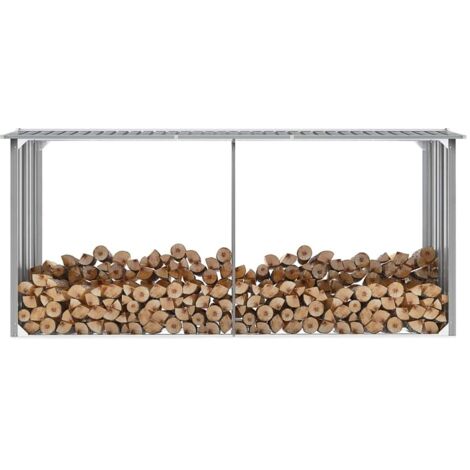 Garden Log Storage Shed Galvanised Steel 330x92x153 cm Grey vidaXL