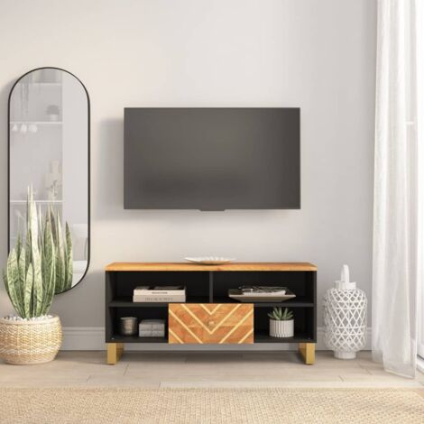 TV Cabinet Brown and Black 100x33.5x46 cm Solid Wood Mango vidaXL (1/5)