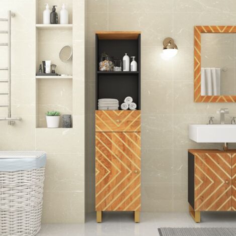 Bathroom Cabinet Brown and Black 38x33.5x160 cm Solid Wood Mango vidaXL