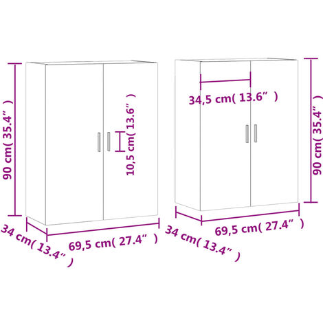 Wall Mounted Cabinets 2 pcs Concrete Grey 69.5x34x90 cm vidaXL