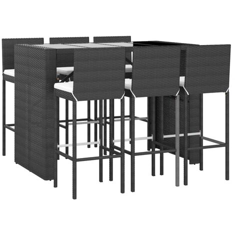 7 Piece Garden Bar Set with Cushions Black Poly Rattan vidaXL (1/5)