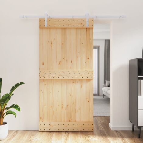 Sliding Door with Hardware Set 100x210 cm Solid Wood Pine vidaXL