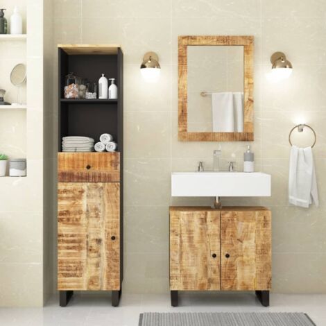 3 Piece Bathroom Furniture Set Solid Wood Mango vidaXL (1/5)