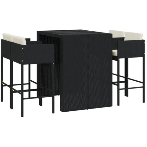 5 Piece Garden Bar Set with Cushions Black Poly Rattan vidaXL (1/5)