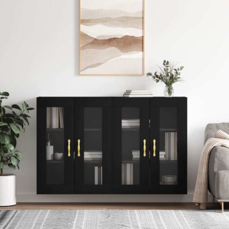 Wall Mounted Cabinets 2 pcs Black Engineered Wood vidaXL (1/5)