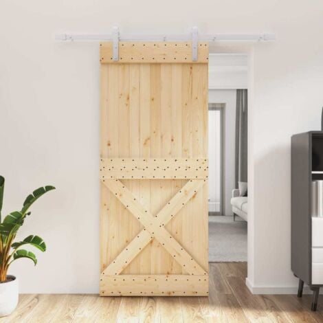 Sliding Door with Hardware Set 90x210 cm Solid Wood Pine vidaXL