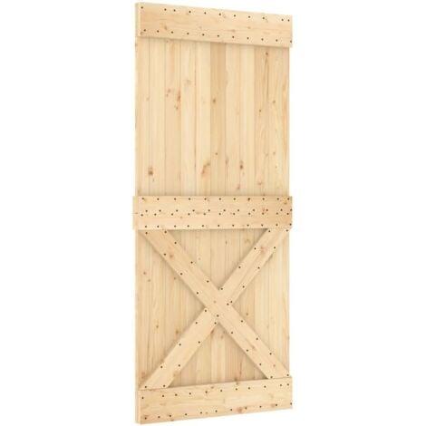 Sliding Door with Hardware Set 90x210 cm Solid Wood Pine vidaXL