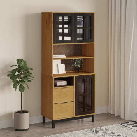 Highboard with Glass Doors FLAM 80x40x180 cm Solid Wood Pine vidaXL (1/5)