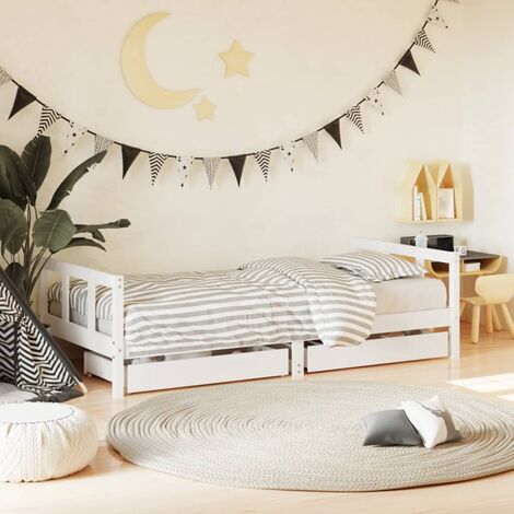 Kids Bed Frame with Drawers White 90x190 cm Solid Wood Pine vidaXL