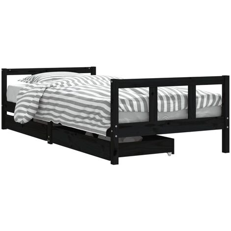 Kids Bed Frame with Drawers Black 90x200 cm Solid Wood Pine vidaXL