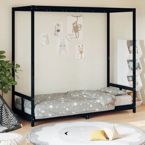 Kids Bed Frame Black 80x200 cm Solid Wood Pine vidaXL (1/5)