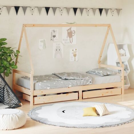 Kids Bed Frame with Drawers 90x190 cm Solid Wood Pine vidaXL
