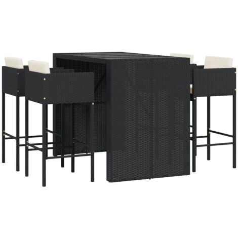 5 Piece Garden Bar Set with Cushions Black Poly Rattan vidaXL (1/5)