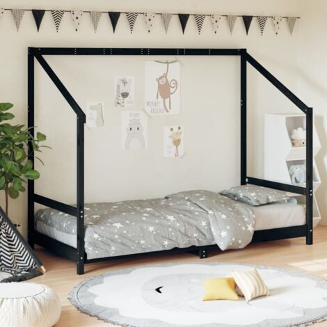 Kids Bed Frame Black 90x190 cm Solid Wood Pine vidaXL