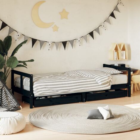 Kids Bed Frame with Drawers Black 80x200 cm Solid Wood Pine vidaXL