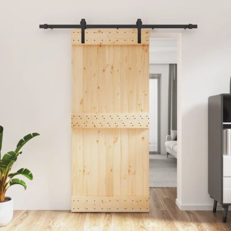Sliding Door with Hardware Set 90x210 cm Solid Wood Pine vidaXL