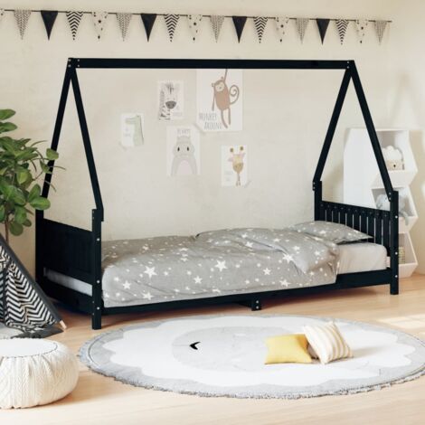 Kids Bed Frame Black 80x200 cm Solid Wood Pine vidaXL