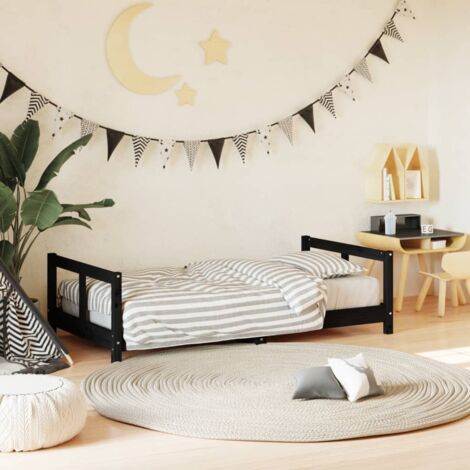 Kids Bed Frame Black 80x160 cm Solid Wood Pine vidaXL