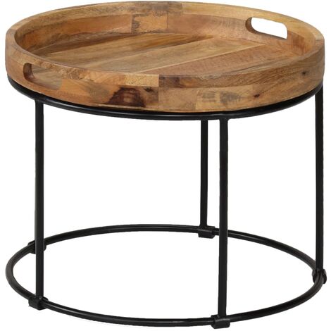Coffee Table Solid Mange Wood and Steel 50x40 cm vidaXL