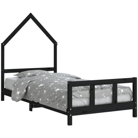 Kids Bed Frame Black 90x190 cm Solid Wood Pine vidaXL