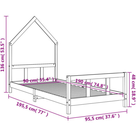 Kids Bed Frame Black 90x190 cm Solid Wood Pine vidaXL