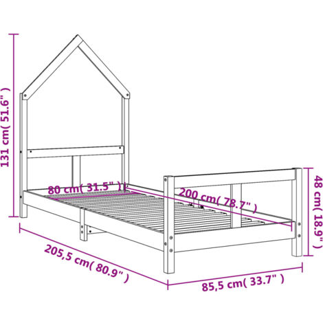 Kids Bed Frame White 80x200 cm Solid Wood Pine vidaXL