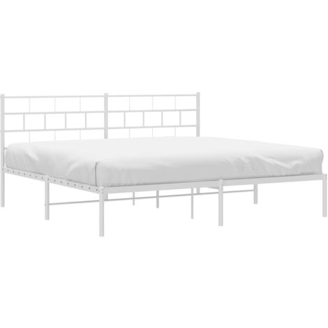 Metal Bed Frame Without Mattress With Headboard White 180x200 Cm Super 