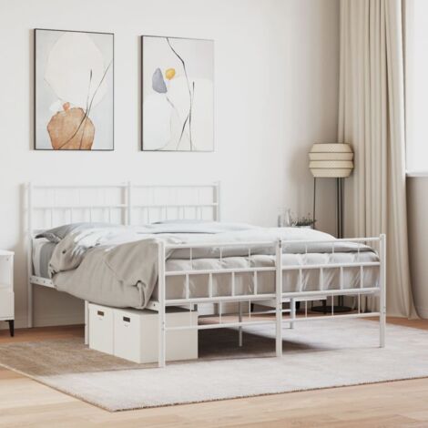Metal Bed Frame without Mattress with Footboard White 160x200cm vidaXL (1/5)