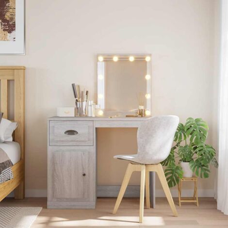 Dressing Table with LED Lights Grey Sonoma 90x42x132.5 cm vidaXL
