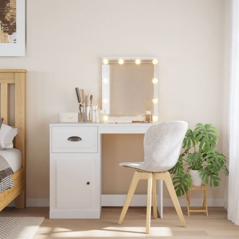 Dressing Table with LED Lights White 90x42x132.5 cm vidaXL