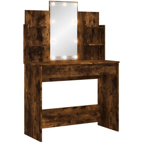 Dressing Table with LED Lights Smoked Oak 96x40x142 cm vidaXL