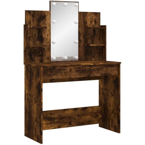 Dressing Table with LED Lights Smoked Oak 96x40x142 cm vidaXL