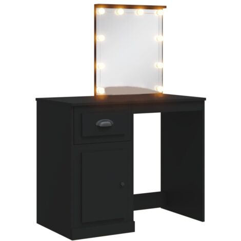 Dressing Table with LED Lights Black 90x42x132.5 cm vidaXL