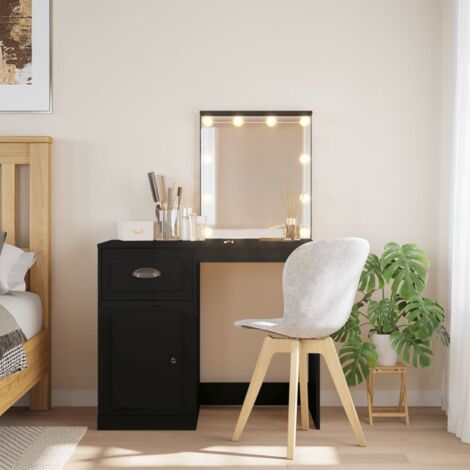Dressing Table with LED Lights Black 90x42x132.5 cm vidaXL