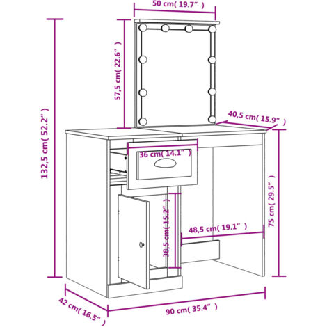 Dressing Table with LED Lights Black 90x42x132.5 cm vidaXL