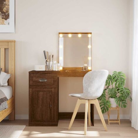 Dressing Table with LED Lights Brown Oak 90x42x132.5 cm vidaXL