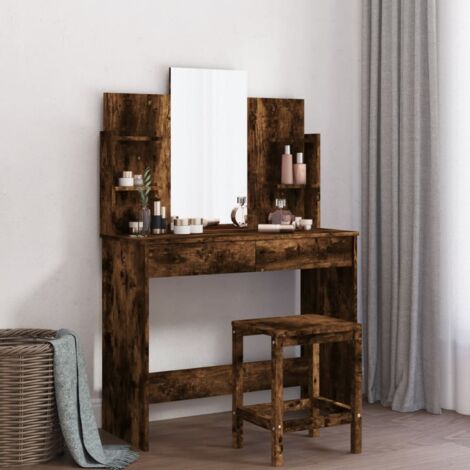 Dressing Table with Mirror Smoked Oak 96x39x142 cm vidaXL