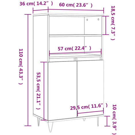 Highboard Concrete Grey 60x36x110 cm Engineered Wood vidaXL