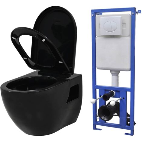 Wall-Hung Toilet with Concealed Cistern Ceramic Black vidaXL
