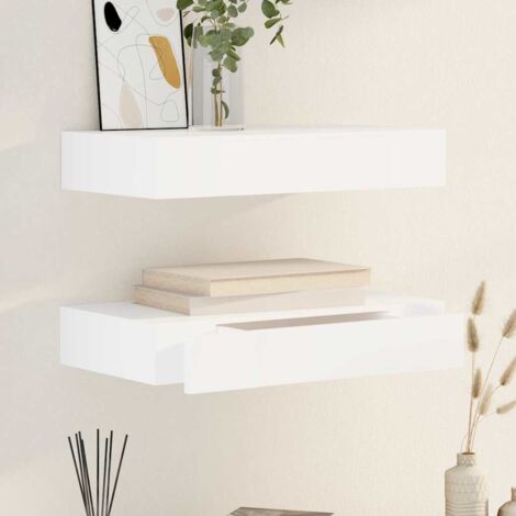 Floating Wall Shelves with Drawers 2 pcs White 48 cm vidaXL