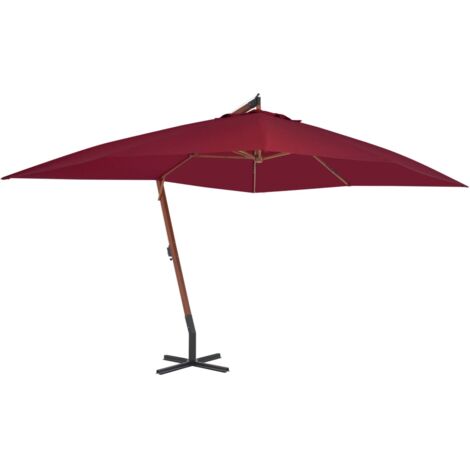Cantilever Garden Parasol with Wooden Pole 400x300 cm Bordeaux Red vidaXL