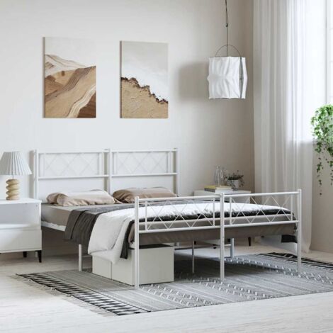 Metal Bed Frame without Mattress with Footboard White 150x200cm vidaXL (1/5)