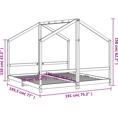 Kids Bed Frame 2x(90x190) cm Solid Wood Pine vidaXL