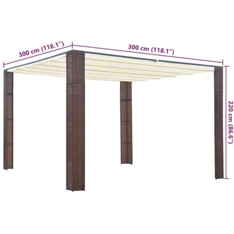 Gazebo with Roof Poly Rattan 300x300x220 cm Brown and Cream vidaXL