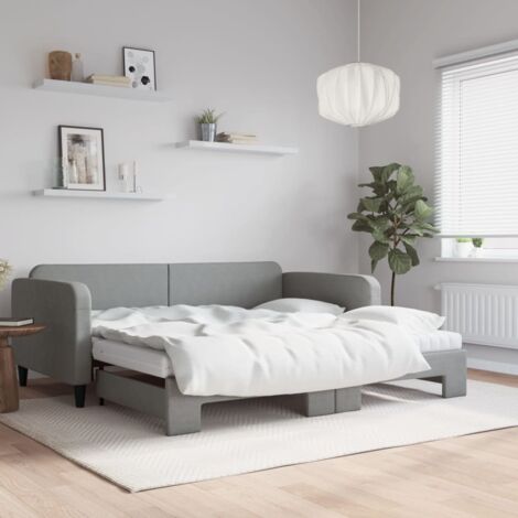 Daybed with Trundle and Mattresses Light Grey 90x190 cm Fabric vidaXL (1/5)