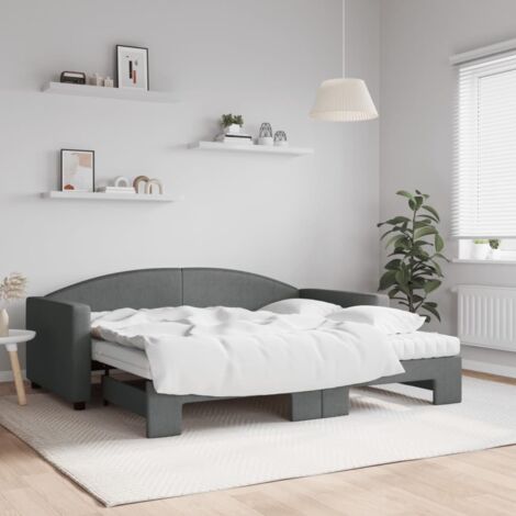Daybed with Trundle and Mattresses Dark Grey 90x190 cm Fabric vidaXL (1/5)