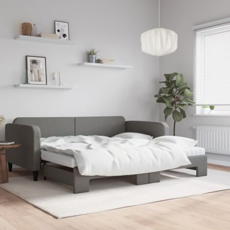 Daybed with Trundle and Mattresses Dark Grey 90x190 cm Fabric vidaXL